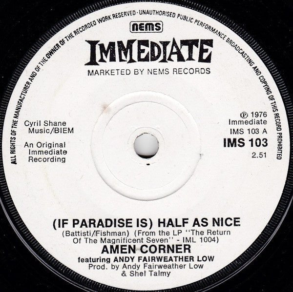 Amen Corner Featuring Andy Fairweather-Low - (If Paradise Is) Half As Nice - laurelcanyonvinyl