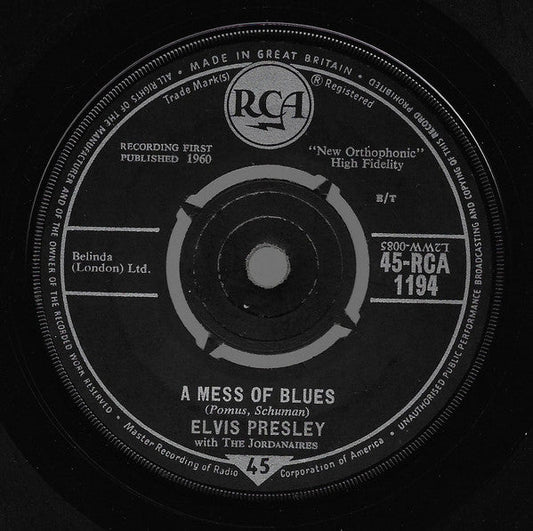 Elvis Presley With The Jordanaires - A Mess Of Blues - laurelcanyonvinyl