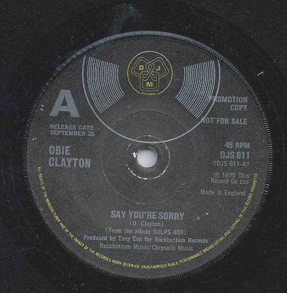 Obie Clayton - Say You're Sorry - laurelcanyonvinyl