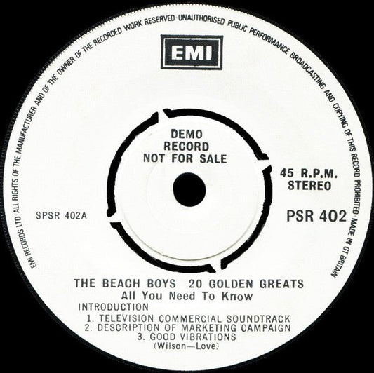 The Beach Boys - 20 Golden Greats - All You Need To Know - laurelcanyonvinyl