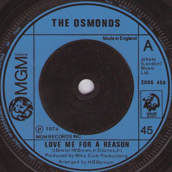 The Osmonds - Love Me For A Reason - laurelcanyonvinyl
