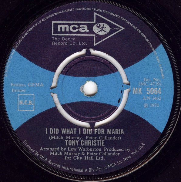 Tony Christie - I Did What I Did For Maria - laurelcanyonvinyl