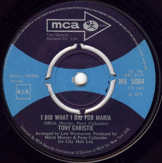 Tony Christie - I Did What I Did For Maria - laurelcanyonvinyl
