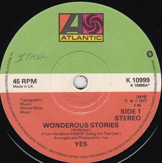 Yes - Wonderous Stories - laurelcanyonvinyl